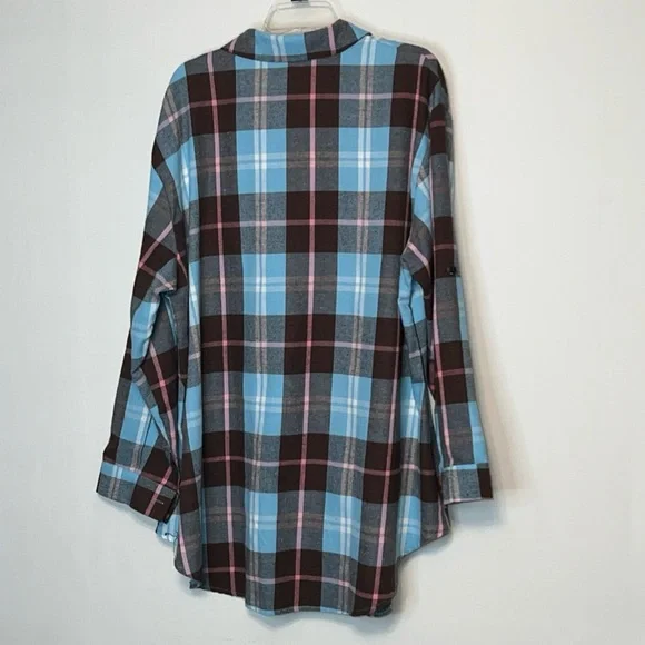4X Multi Colored Plaid Flannel Button Down Tunic Soft Western Cowgirl Plus Sz. - Picture 2 of 8